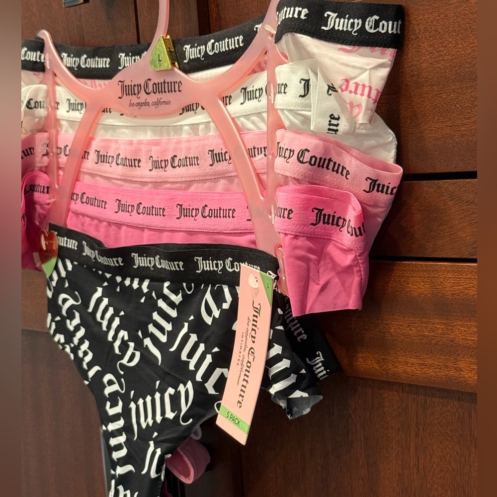 Juicy Couture NWT Sz L 5Pk Pinks, White & Black Juicy Logo Thong Panties (I054) - Picture 6 of 8